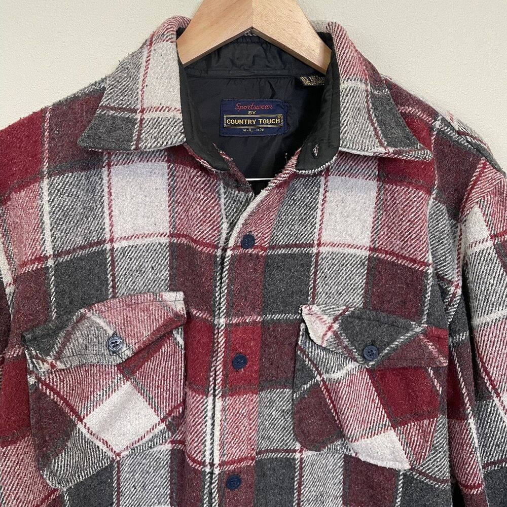 Vintage 90s Sportswear by Country Touch Wool Linen Red Flannel Plaid Mens L - Picture 4 of 9